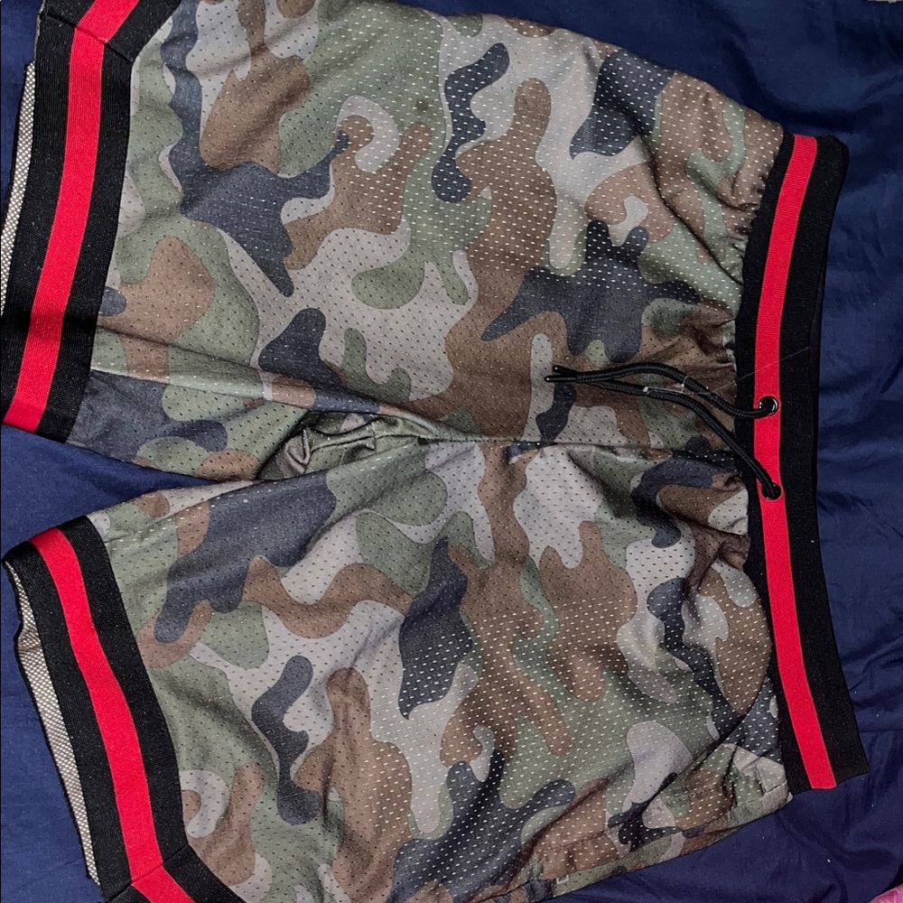 Men's Camouflage Shorts with Red Trim